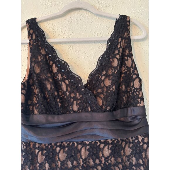 S.L. Fashions Lace Sleeveless Party Dress With Satin Waistband Sequins V-Necklin - Picture 13 of 15